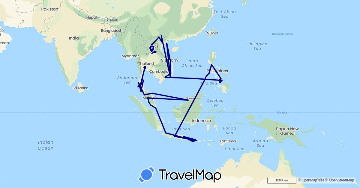 TravelMap itinerary: driving in Indonesia, Laos, Malaysia, Philippines, Singapore, Thailand, Vietnam (Asia)
